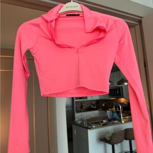 Women's Pink Long Sleeve Crop Top